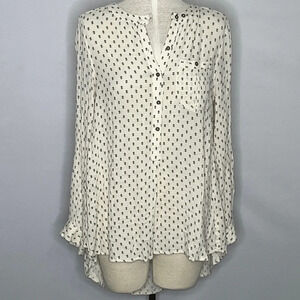 Free People Long Sleeve Hi Lo Hem Mandarin Collar 1/2 Button Tunic Top - Size XS